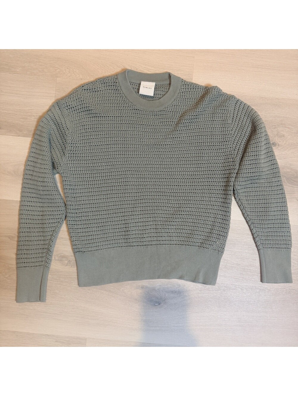 Varley Kershaw Open Knit Sweater Green S Long Sleeve Crew Neck 100% Cotton